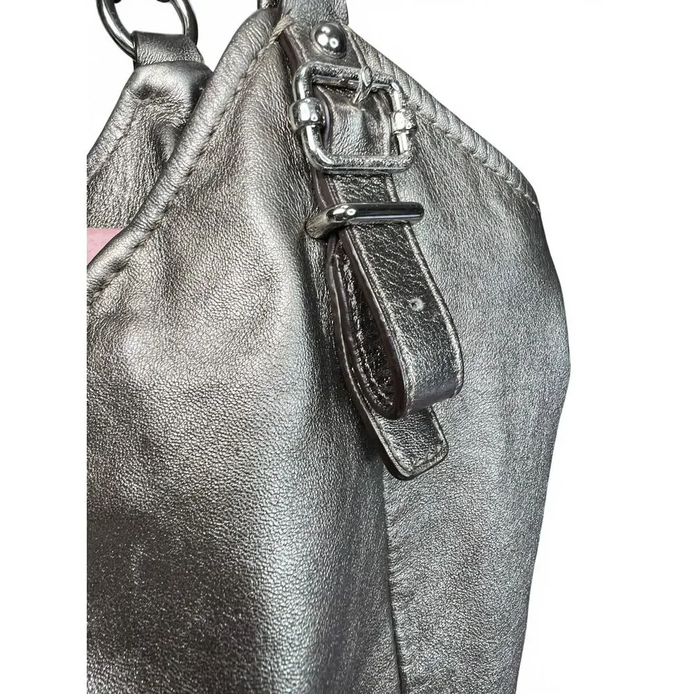 COACH Madison Metallic Pewter Leather 15958 Bag & Matching Wallet Set